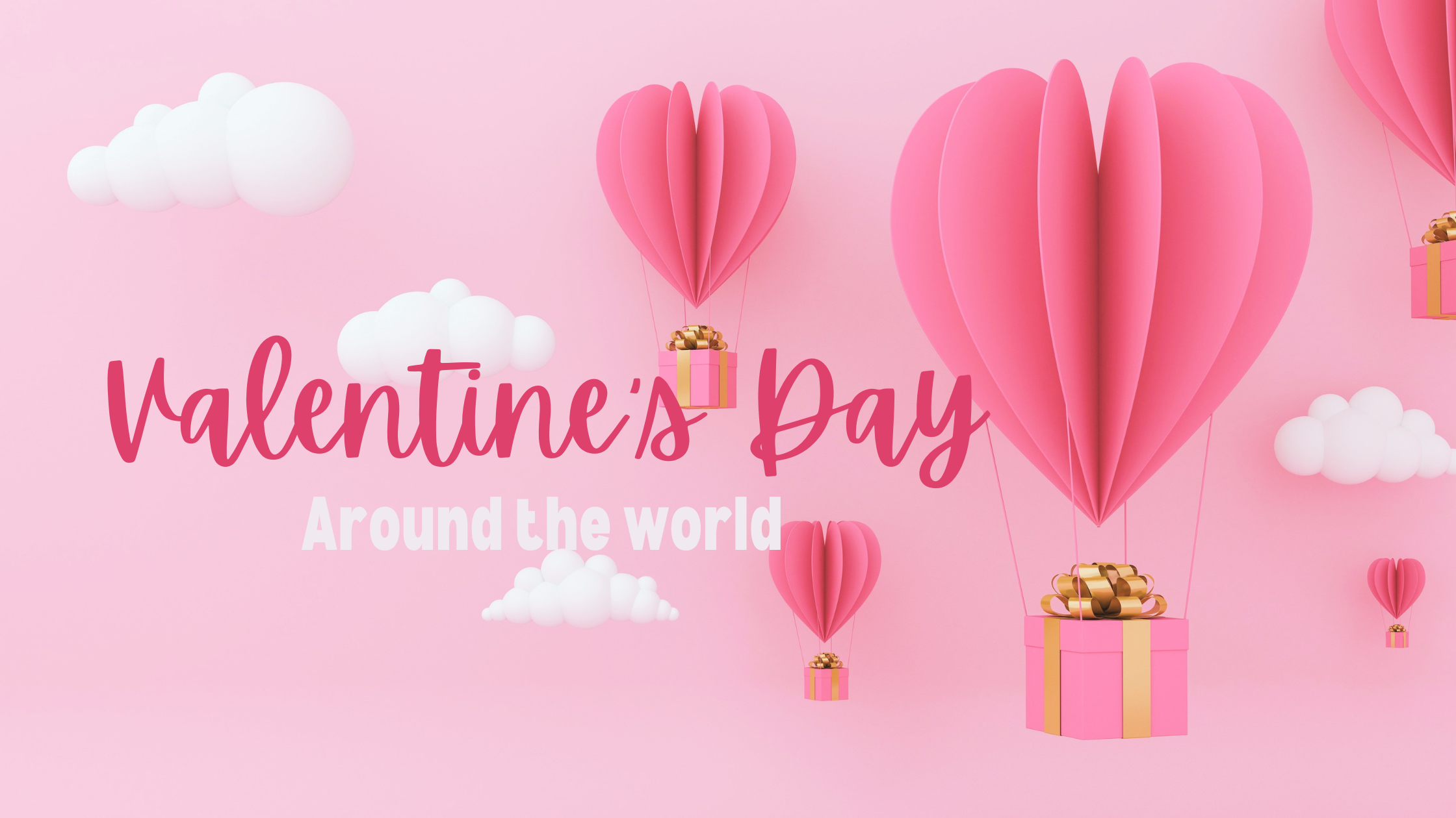 paper air balloons flying in honor of Valentine's Day